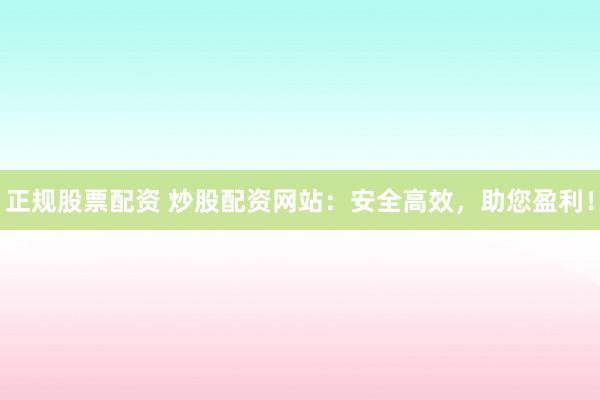正规股票配资 炒股配资网站：安全高效，助您盈利！