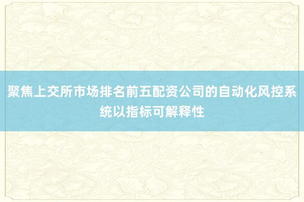 聚焦上交所市场排名前五配资公司的自动化风控系统以指标可解释性